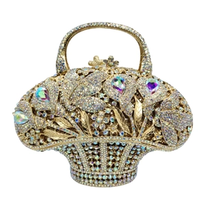 Flower Basket Evening Bag Rhinestone Metal Hollow Handheld Clutch For Women Wedding Party Banquet Elegant Luxury