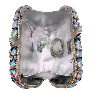 Hollow out glass crystal evening clutch bag with colorful stones and chain strap