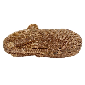 Luxury leopard animal clutch bag with golden crystals and metal frame closure