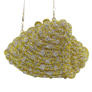 Luxury conch shell clutch bag with gold chain and two-tone sparkling rhinestones