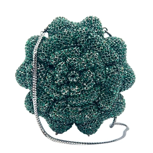 Flower Shaped Rhinestone Evening Clutch Bag Alloy Hollow Crystal Party Wedding Handbag With Detachable Chain