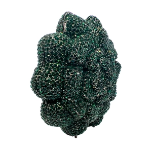Luxurious dark green flower-shaped crystal clutch bag with pavé emerald rhinestones