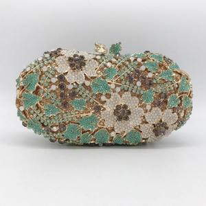 Luxury Floral Rhinestone Evening Clutch Bag Metal Hard Shell Crystal Party Purse With Chain For Women