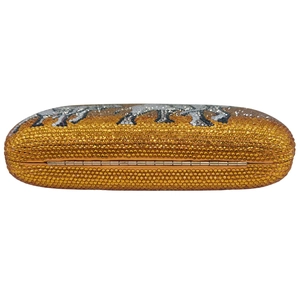 Sparkling orange crystal clutch bag with elephant design and full diamond embellishments