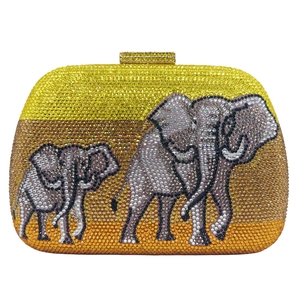 Luxury rhinestone clutch bag featuring a mother and child elephant pattern design