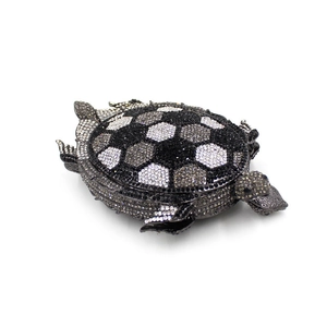 Exquisite turtle shaped crystal clutch bag with hand-set black and white rhinestones
