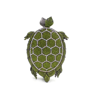 Exquisite turtle shaped crystal evening clutch bag with green hand-set rhinestones