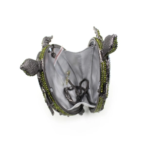 Exquisite turtle shaped crystal evening clutch bag with green rhinestones and chain strap