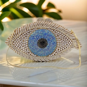 Evil Eye Evening Clutch Bag Rhinestone Metal Hollow Out Party Banquet Wedding Handcrafted Glamorous Women Luxury