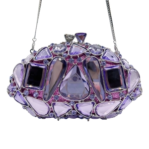 Luxury Rhinestone Crystal Evening Clutch Bag Hollow Out Alloy Metal Wedding Party Banquet Handbag With Detachable Chain