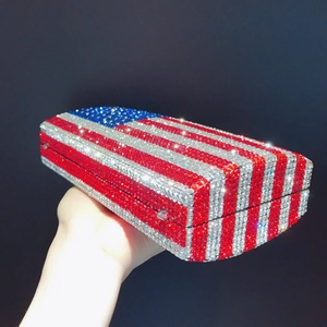 Sparkling American flag rhinestone clutch bag for evening parties and galas