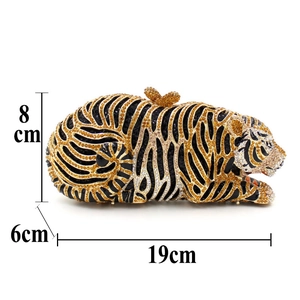 Tiger clutch bag dimensions 19x8x6cm with gold and black rhinestones for evening