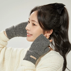 Cozy grey knitted fingerless gloves for women, perfect for winter typing and driving