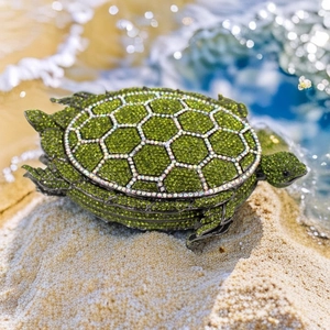 Sea Turtle Shape Evening Clutch Bag Sparkling Rhinestone Encrusted Hollow Metal Frame Banquet Party Handbag With Chain