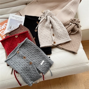 Knitted drawstring button cowl scarves for women in various colors with cable texture