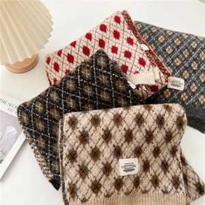 Écharpe en tricot épaisse à motif losanges en quatre couleurs pour la chaleur d'hiver