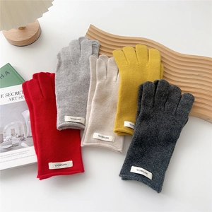 Women Knitted Gloves Pure Wool Solid Color Warm Thickened Touchscreen Friendly Winter Outdoor Riding Accessory