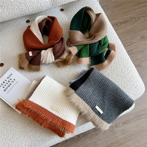 Écharpe tricotée tricolore à franges, tour de cou d'hiver épais et stylé pour femme