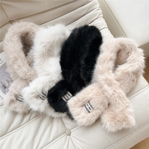 Winter Faux Fur Scarf Cross Plush Neck Warmer Solid Color Korean Style Autumn Muffler For Women Men