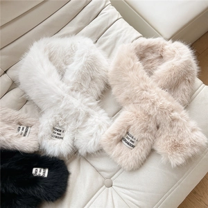 Plush faux rabbit fur neck warmer scarves in white beige coffee and black colors