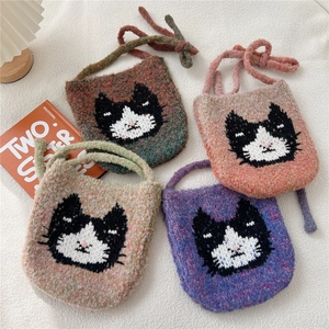 Sac À Bandoulière En Tricot Avec Motif Chat Sac À Main Crochet Sangle À Nœud Réglable Design Mignon Pour Femmes Filles