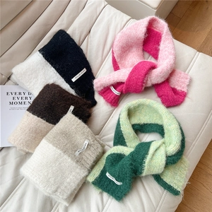 Thick two-tone knit scarf collection in various color contrasts for winter warmth