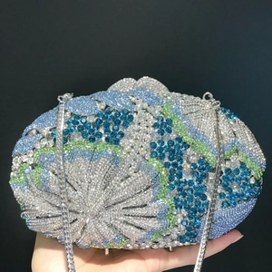 Rhinestone Floral Evening Clutch Bag Metal Hard Shell Formal Party Wedding Handbag With Chain Strap For Women
