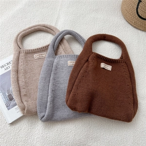 Minimalist knit tote bags in beige, grey and coffee colors with vintage woven texture