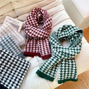 Women's Houndstooth Knitted Winter Scarf Soft Warm Fashion Korean Style Scarf For Students Couples Thick Daily Wraps Accessories