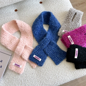 Damen Winter Einfarbig Strick Überkreuzt Bouclé Schal Warmer Lammwolle-Effekt Durchsteckschal Mode Halswärmer