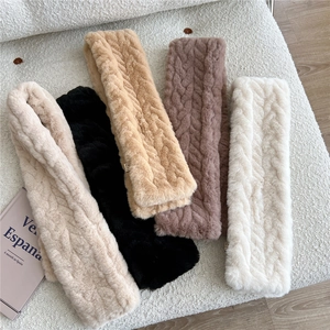 Winter cable knit faux fur neck warmer scarf set in five elegant neutral colors
