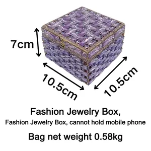 Purple crystal square clutch bag and luxury jewelry box with gold metal frame