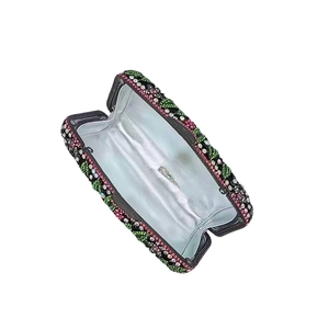 Exquisite crystal evening clutch bag with floral rhinestone patterns and metal frame