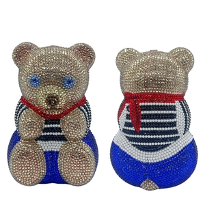 Sac De Soirée Strass En Forme D'Ours Alliage Métal Cristal Coloré Teddy Animal Pochette Chaîne Amovible Fête