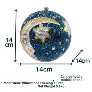 Detail view of the moon rhinestone clutch with 14cm diameter showing crystal patterns