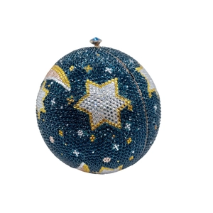 Starry sky themed spherical rhinestone evening clutch bag with blue crystal patterns