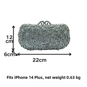 Pochette de soirée en strass argentés 22x12x6cm pour iPhone 14 Plus idéale pour les fêtes