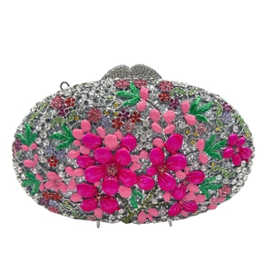 Sac Pochette De Soirée Strass Femmes Fleur Florale Coque Rigide Banquet Fête Mariage Sac À Main Formel Avec Bandoulière Chaîne Luxe