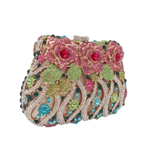 Luxury floral crystal clutch bag with vibrant rose design for formal evening parties