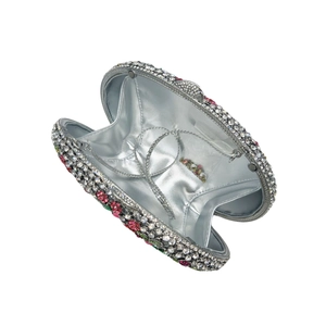 Pochette de soirée en cristal étincelante avec strass colorés et bandoulière chaîne