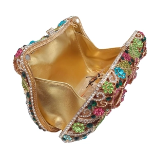 Hollow rose flower crystal clutch bag with colorful rhinestones for evening banquets