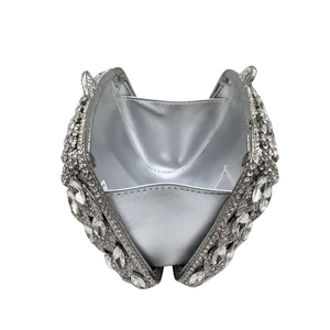 Silver hollow out evening clutch bag with luxury rhinestones and metallic lining