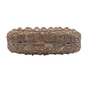 Luxurious hollow rose gold crystal clutch bag for weddings and evening banquets