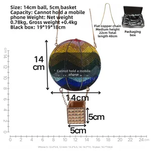 Spécifications de taille détaillées de la pochette cristal ballon avec chaîne