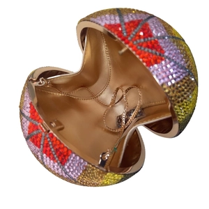 Pochette de soirée en cristal multicolore en forme de ballon avec chaîne dorée chic