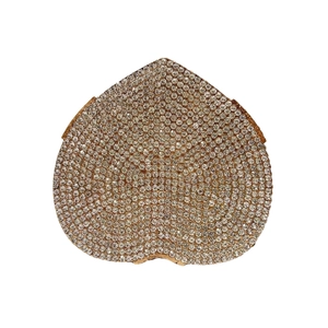 Sparkling heart-shaped clutch bag with bow knot and crystals in gold metal finish