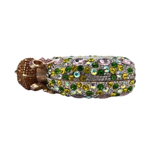 Exquisite hippo shaped evening clutch bag fully embellished with colorful crystals
