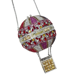 Sac de soirée luxueux en forme de montgolfière avec strass colorés et chaîne