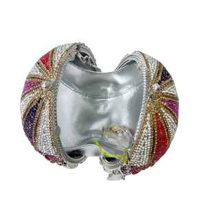 Sac de soirée sphérique avec strass multicolores et doublure argentée métallique