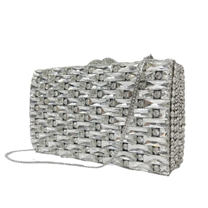 Detailed view of luxury evening clutch with radiant baguette and round rhinestones